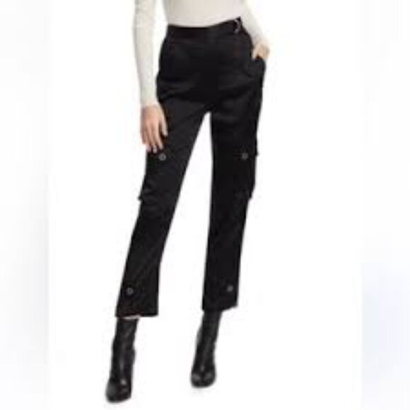 Jonathan Simkhai Black Classic Woven Sateen Cargo Pants Size 4 - Picture 1 of 17